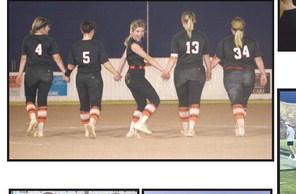 Players walking away are (l-r) Messina Taylor, Mady Paxton, Landri Lively, Morgan White, and Hadley Zachary.