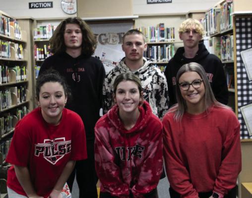 The candidates are (back row l-r) Mason Dreyer, Aidan Warner, Koy Giddens, and (front row l-r) Madyson Paxton, Landri Lively, and Morgan White.