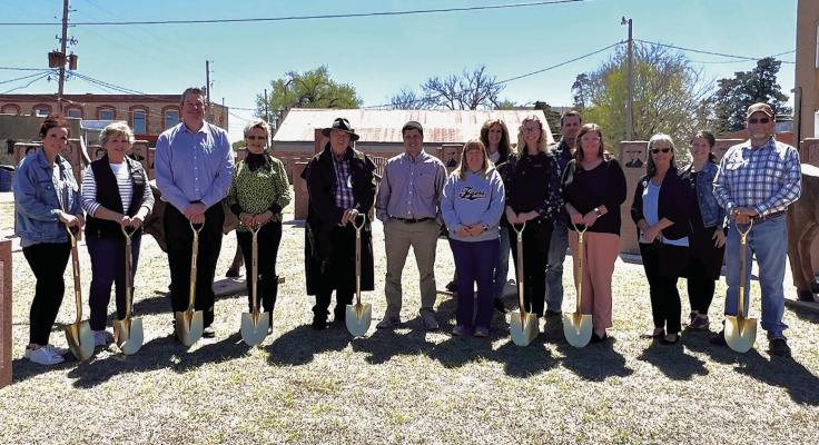 Mayor Jackie Menasco, Mangum City Commission members and other City officials, along with Greer County Chamber of Commerce Executive Director Lynda Paxton, joined Dobson Fiber representatives this past week for a ceremonial groundbreaking for their multi-million-dollar fiber internet expansion in Mangum.